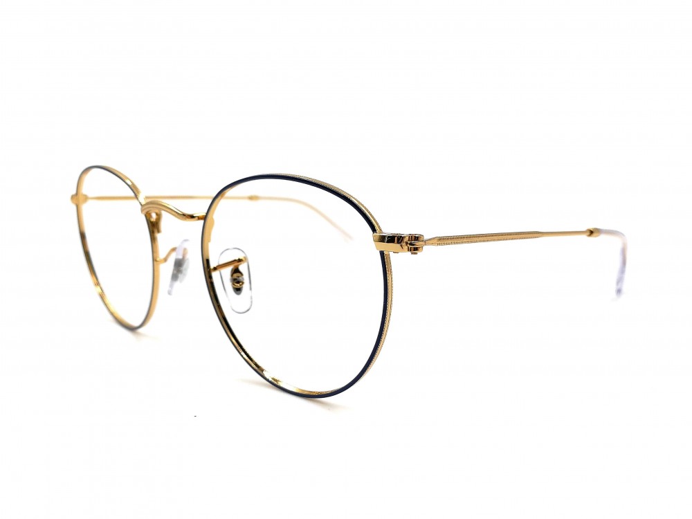 Monture ronde Ray Ban – Unisexe – Métal or et touche de bleu
