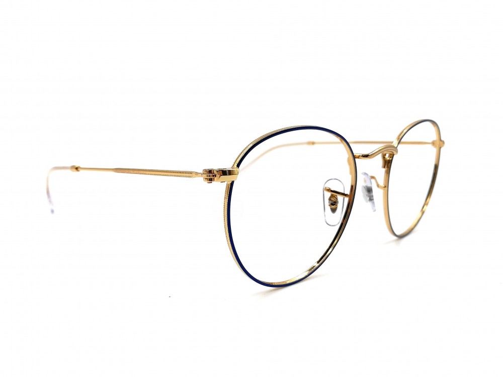 Monture ronde Ray Ban – Unisexe – Métal or et touche de bleu