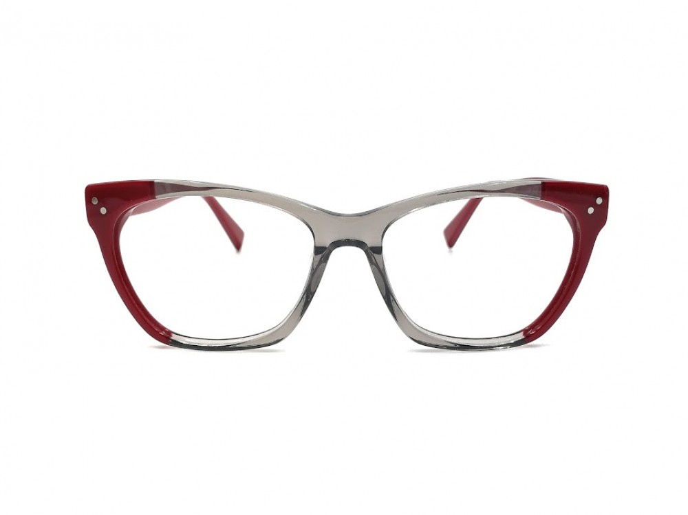 Monture œil-de-chat – Gris transparent et pointe rouge