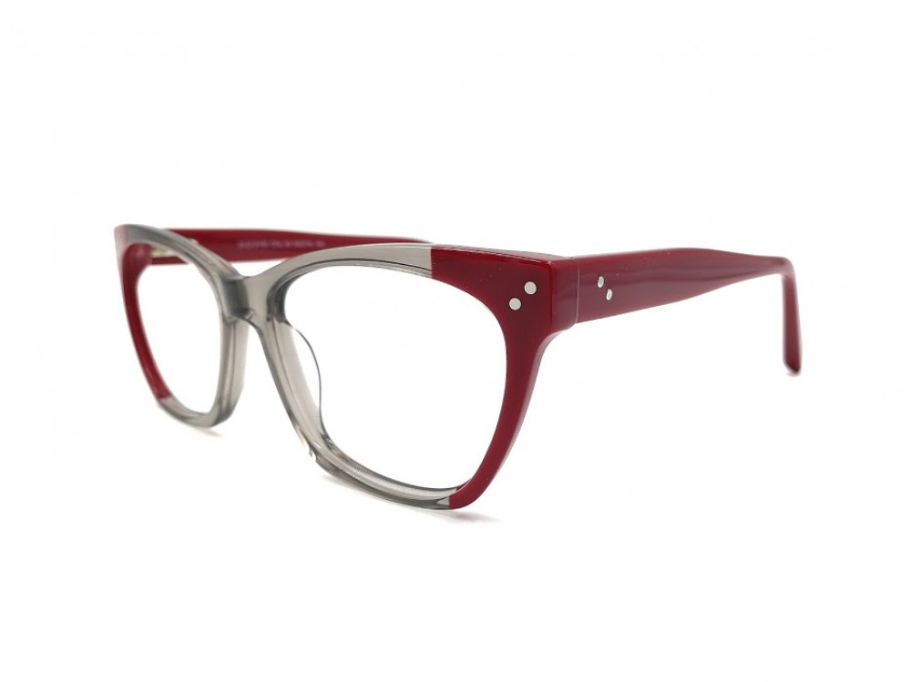 Monture œil-de-chat – Gris transparent et pointe rouge