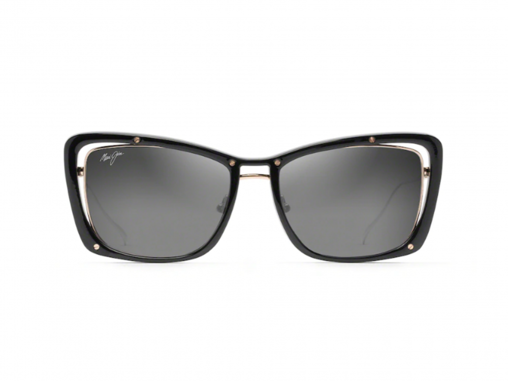 Monture œil-de-chat Maui Jim – Plastique noir lustré et métal or