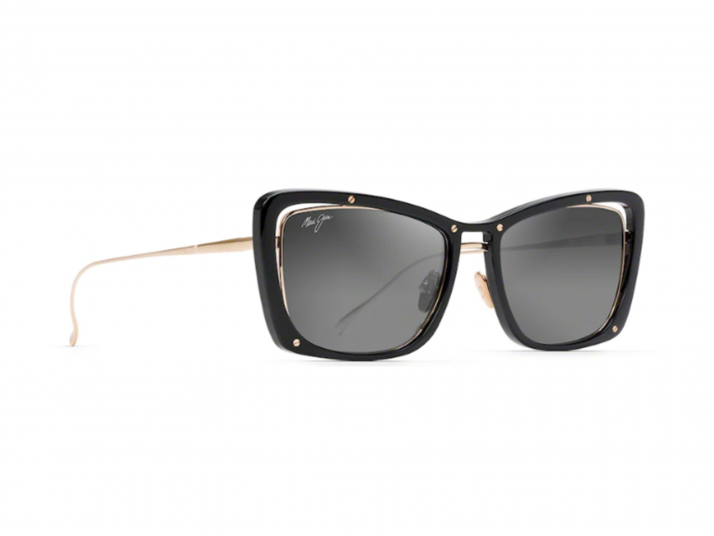 Monture œil-de-chat Maui Jim – Plastique noir lustré et métal or