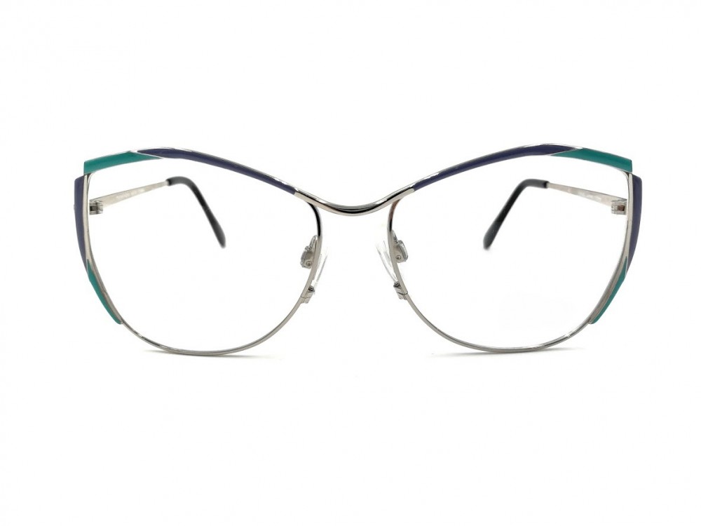 Monture papillon - Vintage - Métal argent et bleu