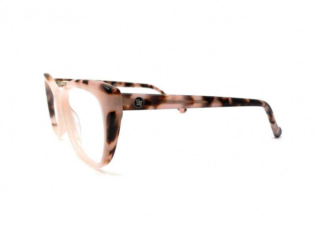 Monture oeil-de-chat - Plastique rose avec touche tortoise