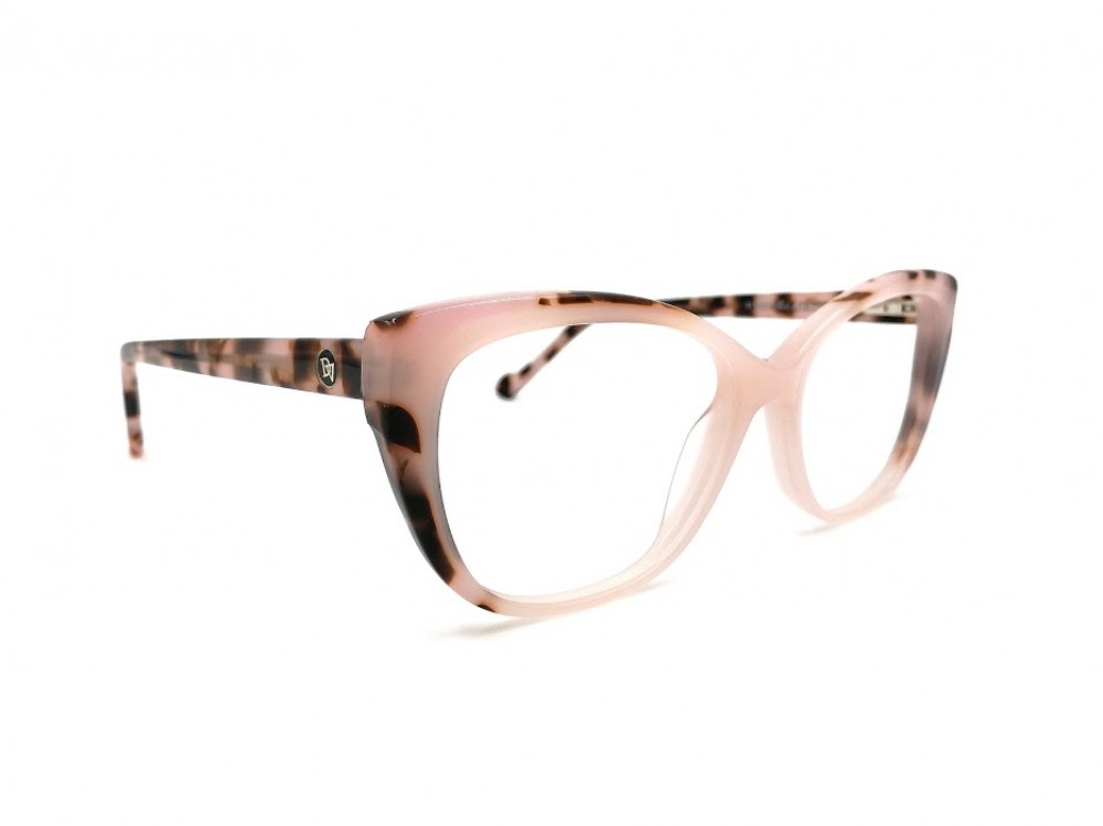Monture oeil-de-chat - Plastique rose avec touche tortoise