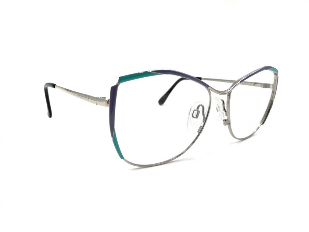 Monture papillon - Vintage - Métal argent et bleu