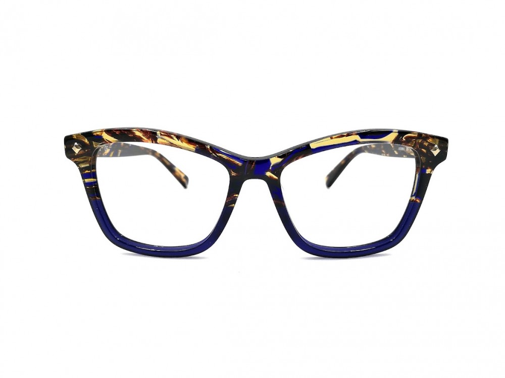 Monture rectangle MCM - Plastique bleu et brun transparent