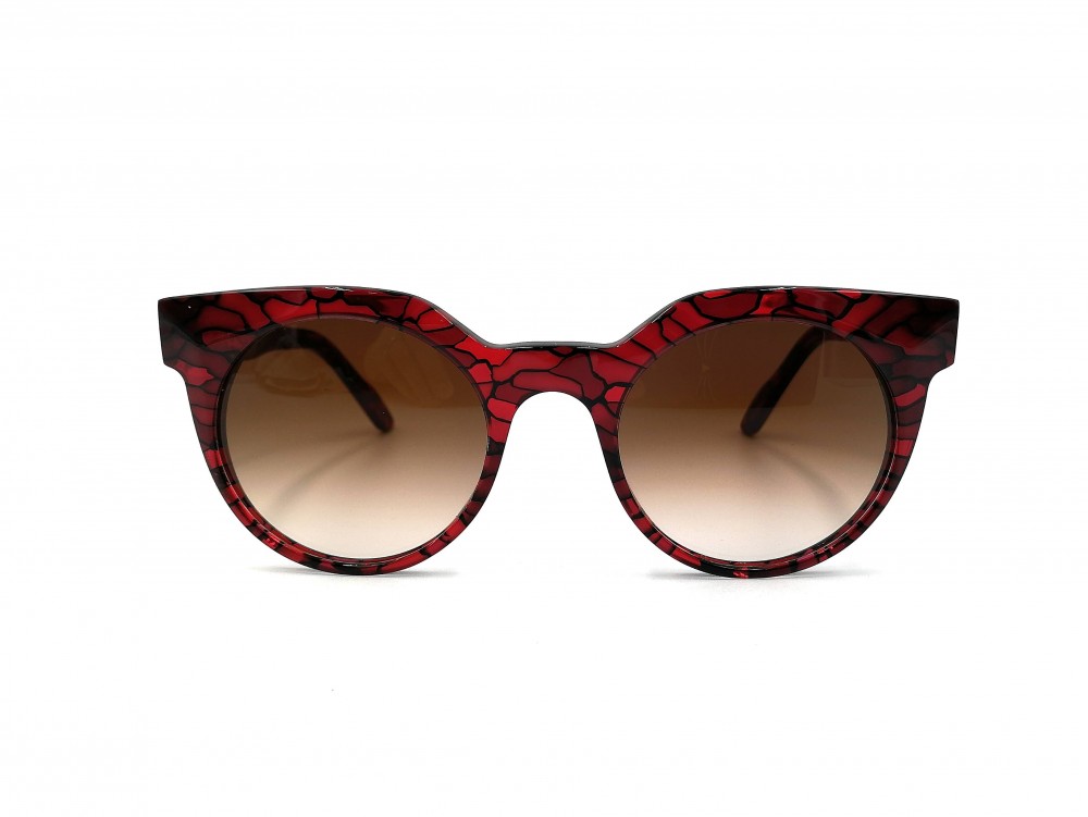 Monture pointue Vanni - Rouge et noir - Lentilles brun dégradé